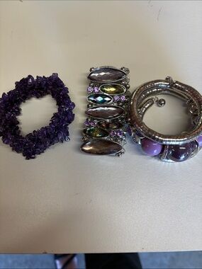Purple Stone and Bead Bracelet Set - Women's Jewelry